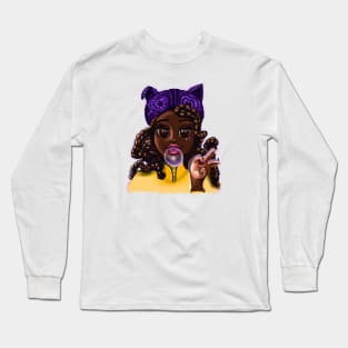 Cute black girl with cat ears - African American anime game character Long Sleeve T-Shirt